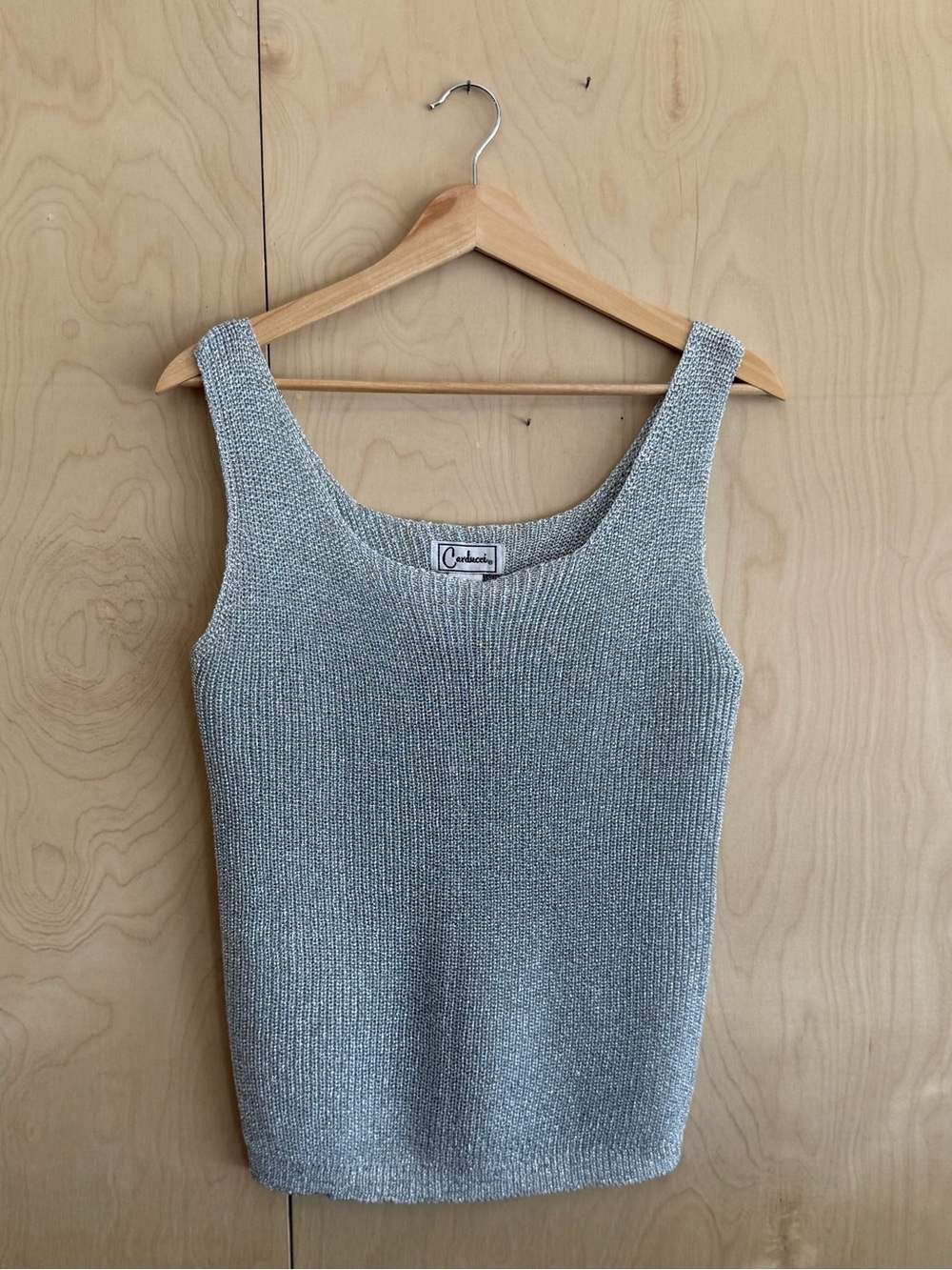 Vintage Silver Metallic Knit Tank Top